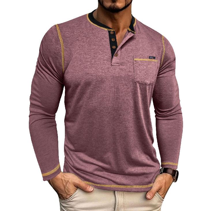 Men's Clothing Autumn Winter Plus Size Men's Casual Long Sleeve T-Shirt Men's Henley Shirt Four-Button Top