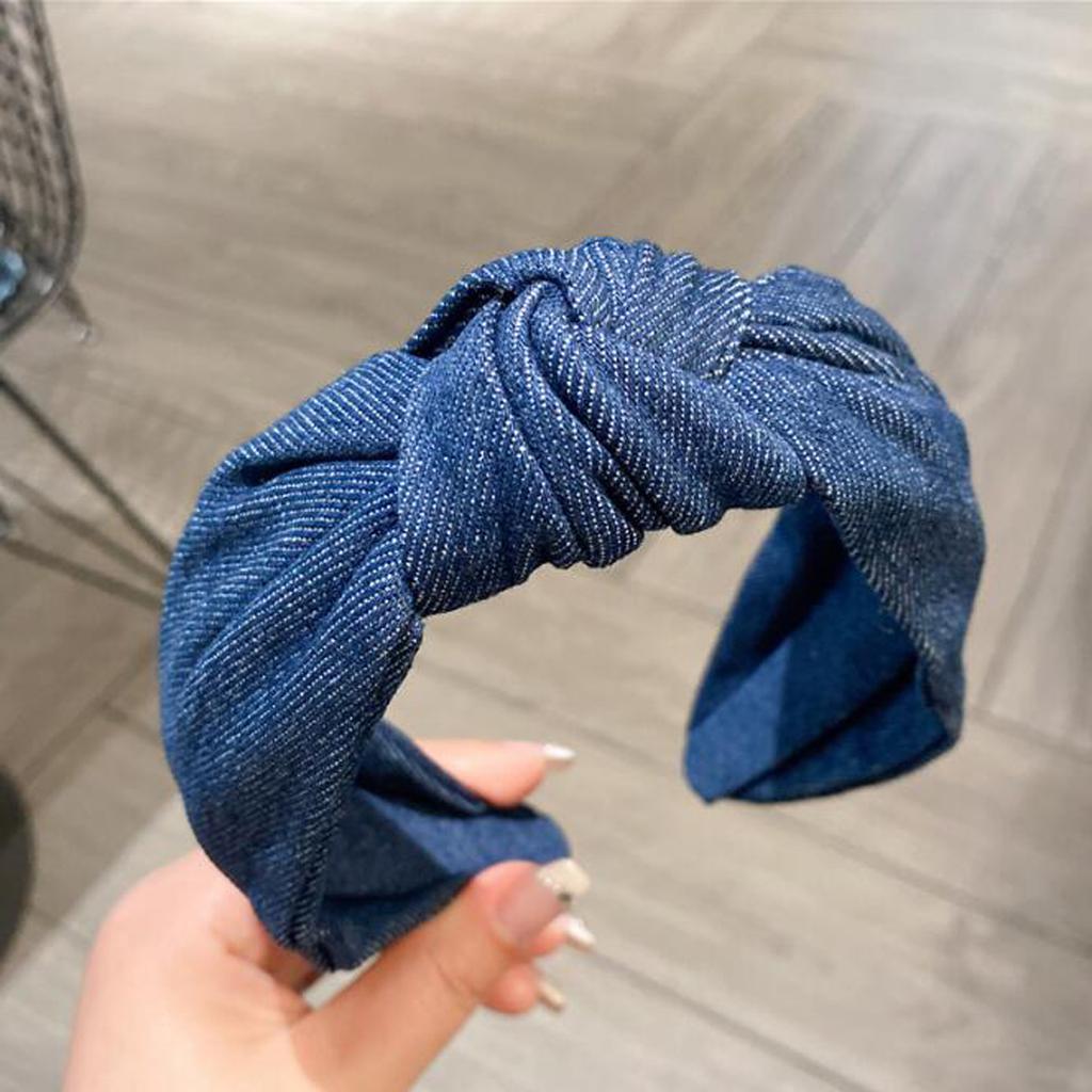 PROLY New Fashion Hairband For Women Classic Denim Cloth Headband Center Knot Casual Turban Adult Wide Side Hair Accessories