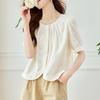 Sweet Simple Round Neck Short-sleeved Shirt for Women In Summer New Style Commuting Loose Top