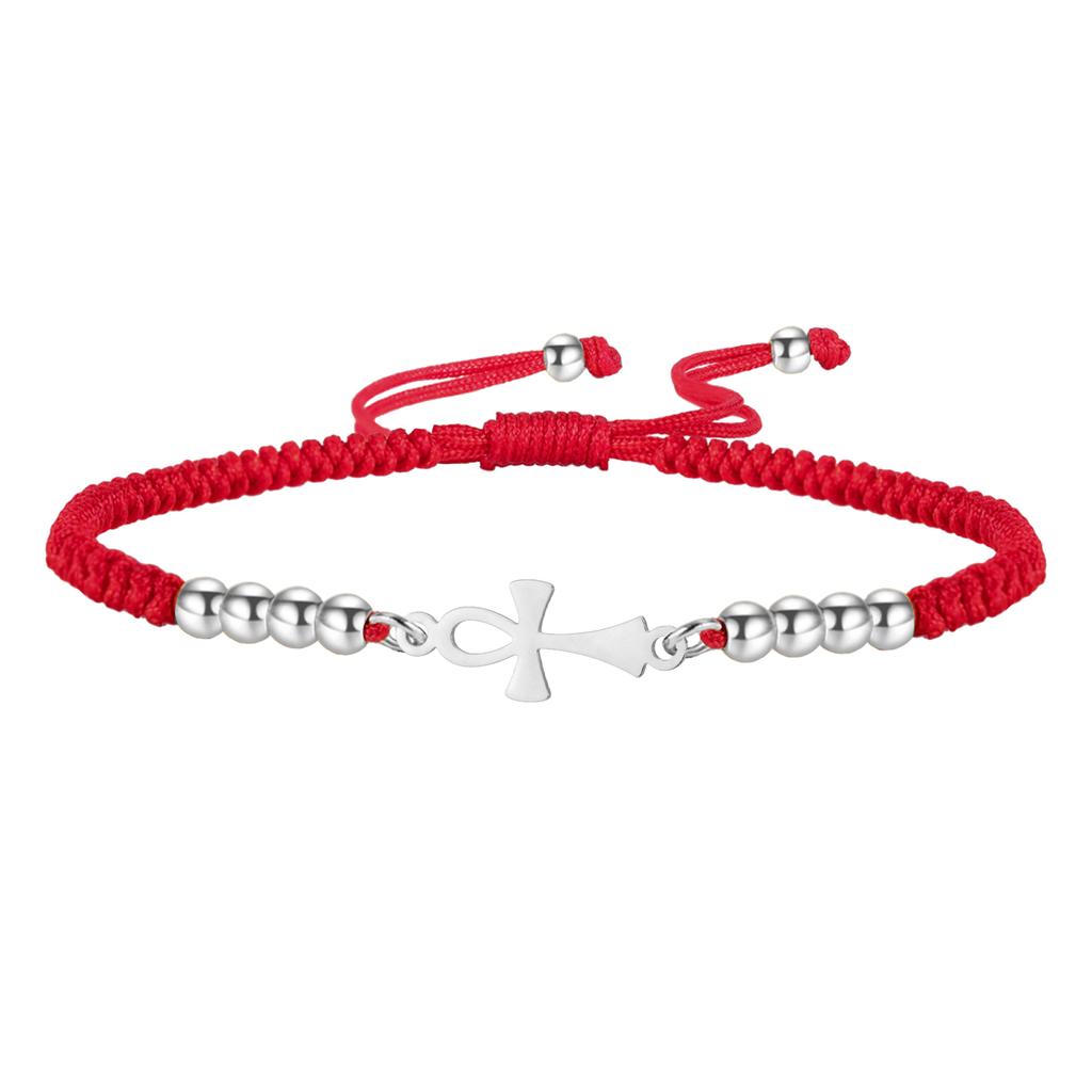 LIKGREAT Bracelet Croix Ankh Égyptienne Bracelet Symbole de Vie Réglable pour Femmes Hommes Bijoux Amulette en Acier Inoxydable Cadeau