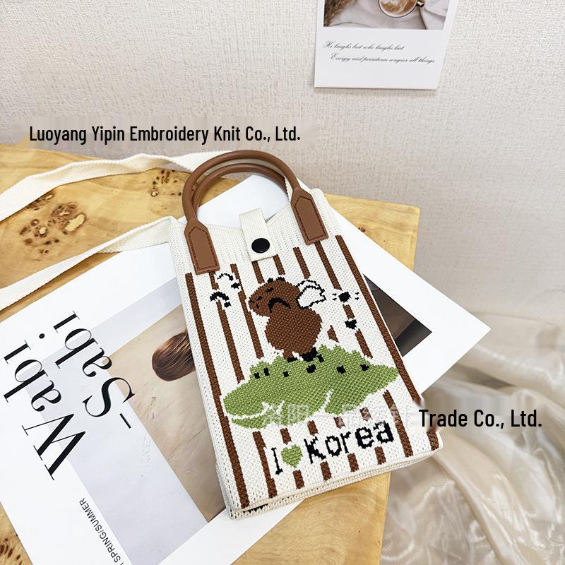 Cute Cartoon Dopamine Knit Crossbody Phone and Coin Bag