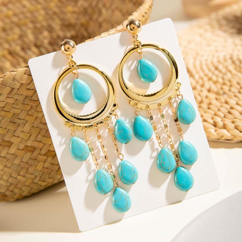1Pair Bohemian Turquoise Earrings Geometric Acrylic Coral Shaped Earrings For Womens Trendy Jewelry Gift