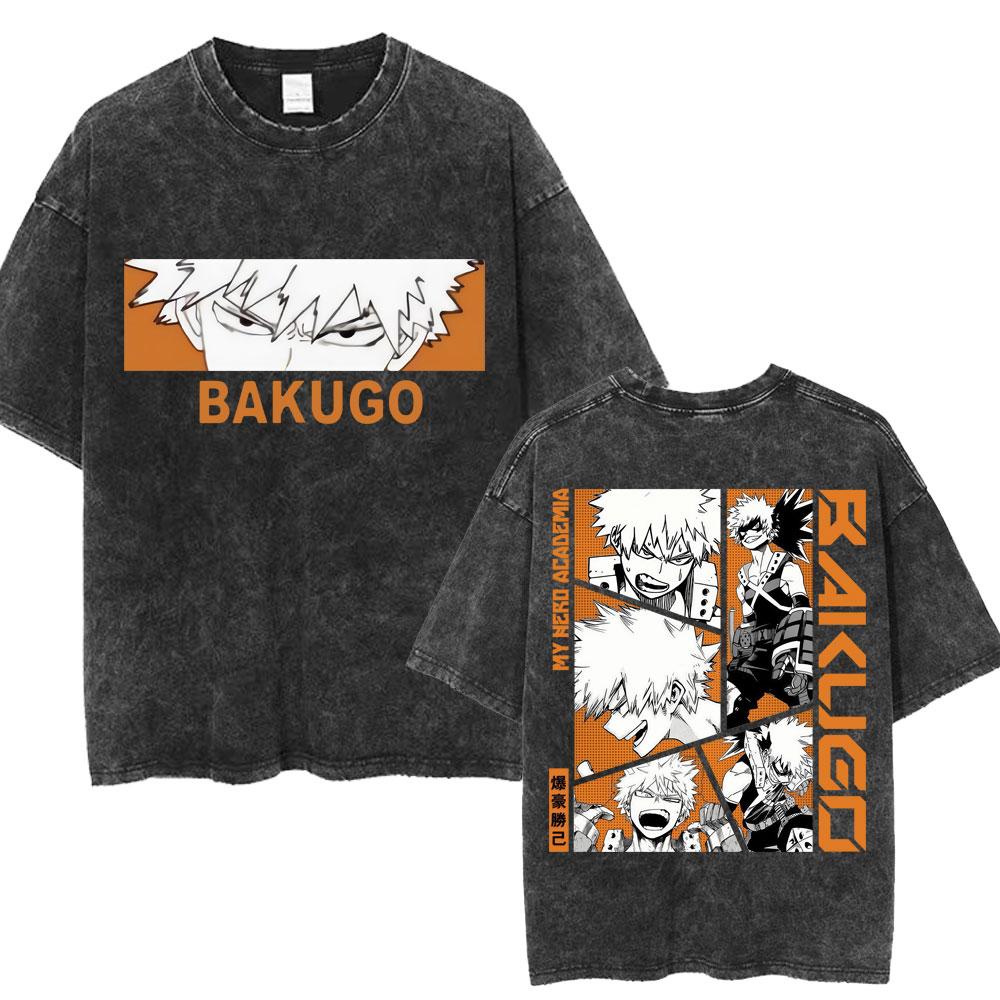 Washed Anime My Hero Academia Bakugo Katsuki TShirt Men Women Fashion Harajuku Manga T Shirts Oversized Cotton Casual T Shirt