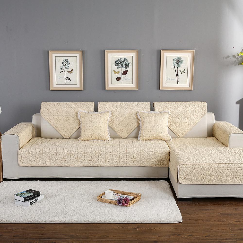 Modern Simple Fabric Sofa Cushion European Cotton Embroidery Four Seasons Universal Sofa Towel Slipcover Non-Slip Cushion