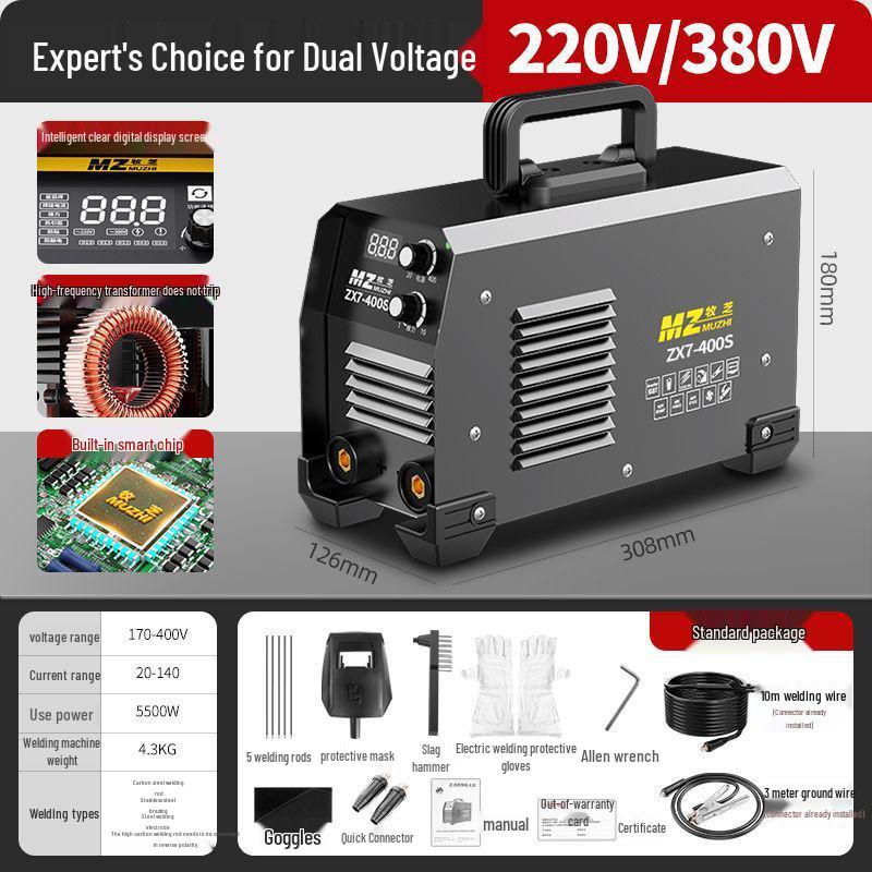 Dual Voltage 220V/380V German Electric Welder, 315A Full Copper, Portable DC Machine for Household and Construction Use.