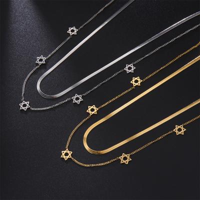 Israel Star of David Necklace Stainless Steel Hexagram Choker Necklace for Women Double Layer Chain Pendant Je Trend Jewelry