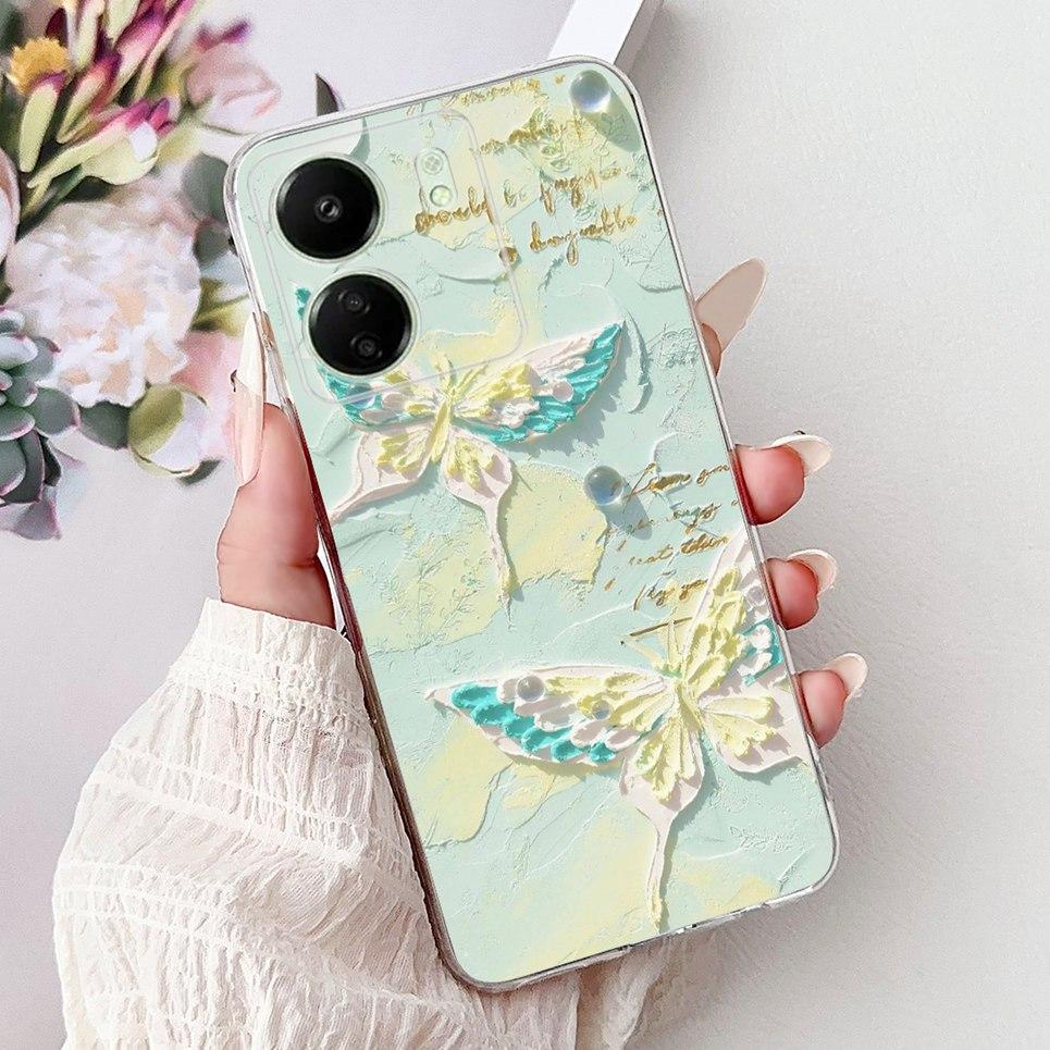 For Xiaomi Redmi 13C 5G 4G  Back Bumper Redmi 13 4G Colorful Butterfly Flower Painting Phone Case Transparent Soft TPU Silicone
