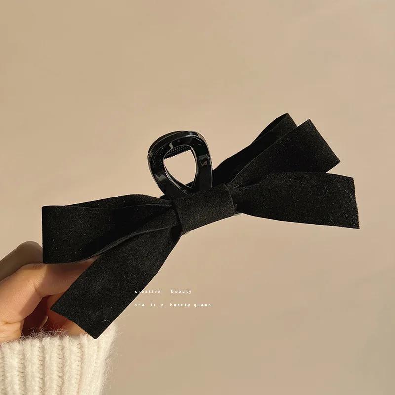 Summer Accessories Black Bowknot Hair Clip for Girls Korean Style Versatile Large Hair Claw Ribbon Hairpin Woman Popular
