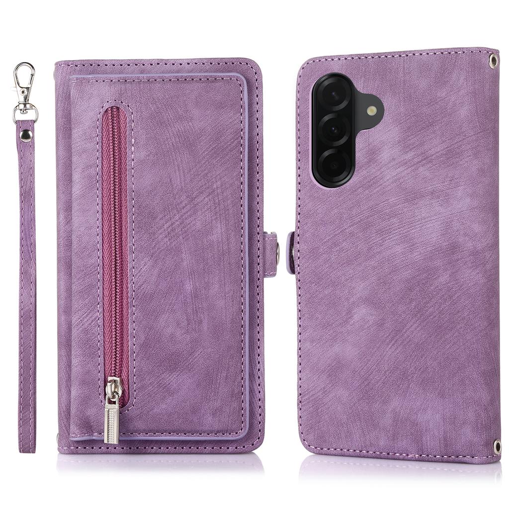 For Samsung Galaxy A05s 4G Case Zipper Pocket 9 Card Slots PU Leather Phone Cover with Wrist Strap