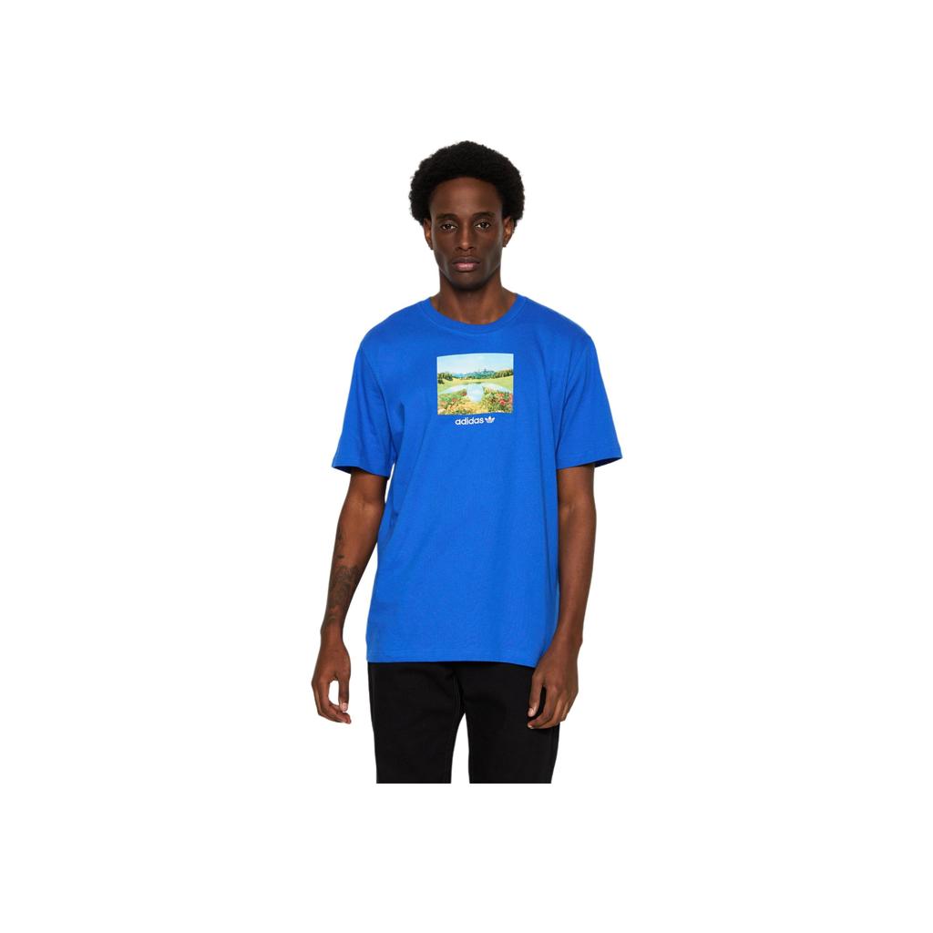 Adidas Originals Day Graphic Tee Scenic Print Sports Short Sleeve T-Shirt Men Tops Blue JF2859