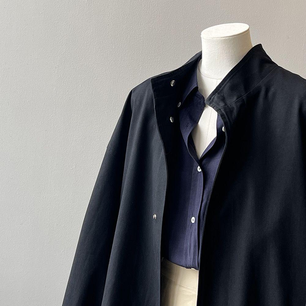 Damen Trenchcoat im koreanischen Stil, mittellang, Stehkragen - Japanische Arbeitskleidung, lockere Passform, dünne Textur für Frühling und Herbst