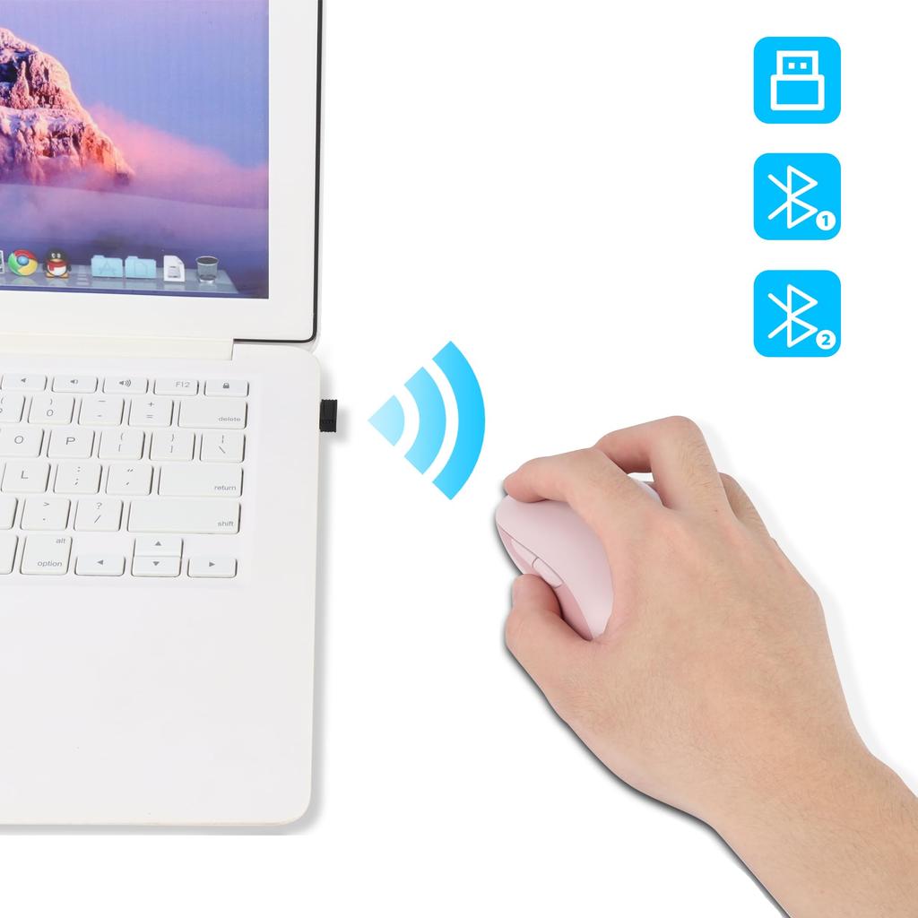 Wireless Bluetooth and USB Compatible with Microsoft and Pink Mouse, 2.4GHz Compatible, Quiet, Rechargeable, Optical, Compact, Portable, Cordless,