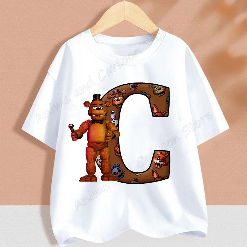 Fnafs Children T-shirt Five Nights At Freddys Letter Tee Top Round Collar Clothing Kawaii Summer Short Sleeve Kids Clothes Gift