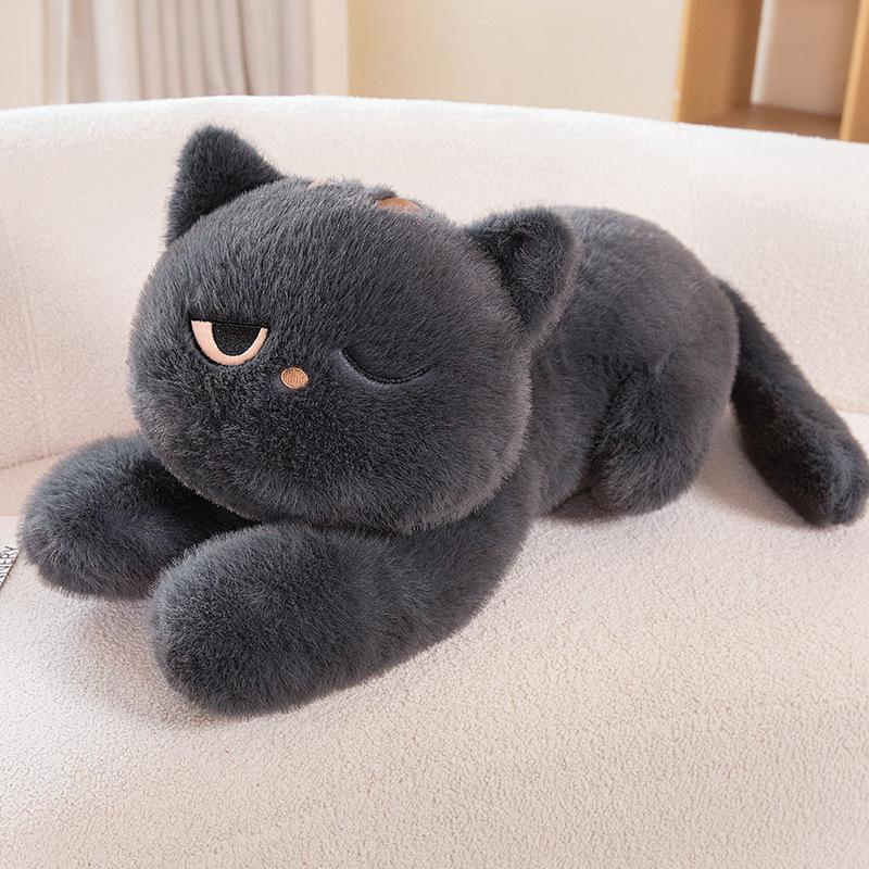Black Cat Plush Pillow Soft Stuffed Lying Cat Cushion Cute Sleeping Cat Design Lovely Birthday Gift Idea For Cat Lovers