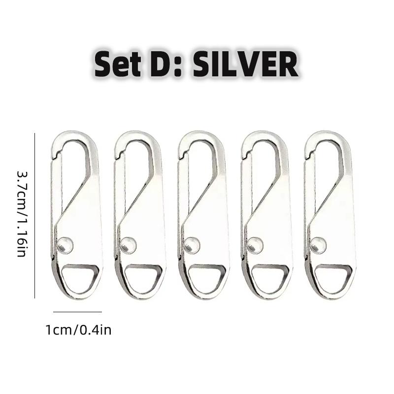5Pcs Universal Metal Zipper Head Puller DIY Sewing Spring Lock Zipper Sliders Replacement Instant Repair for Clothing Bags Shoes