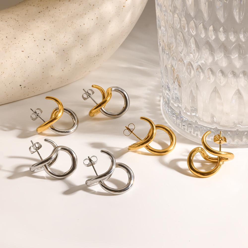 Geometric Stainless Steel Earrings With Titanium Steel Posts For Fashion Women