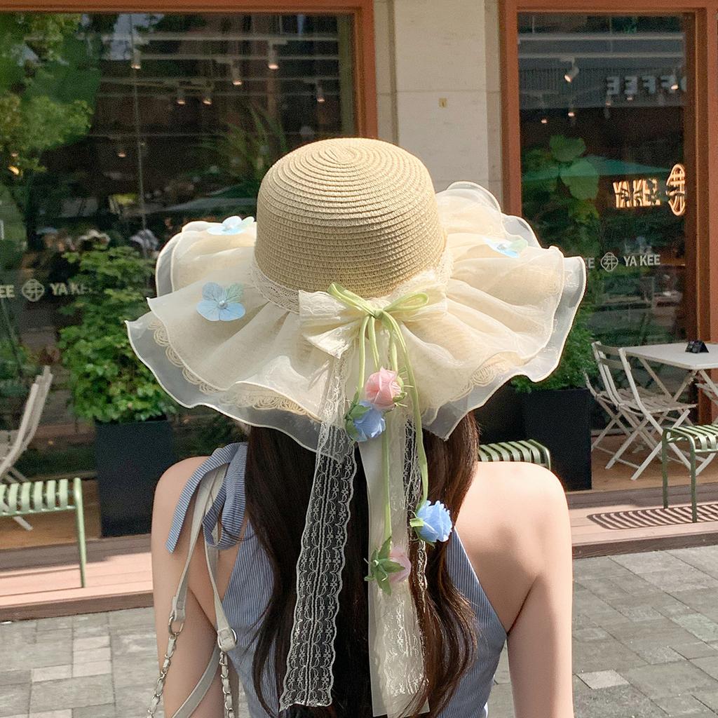 Lafite French big-brimmed beach hat seaside vacation sunscreen hat new hollow design sunshade straw hat women
