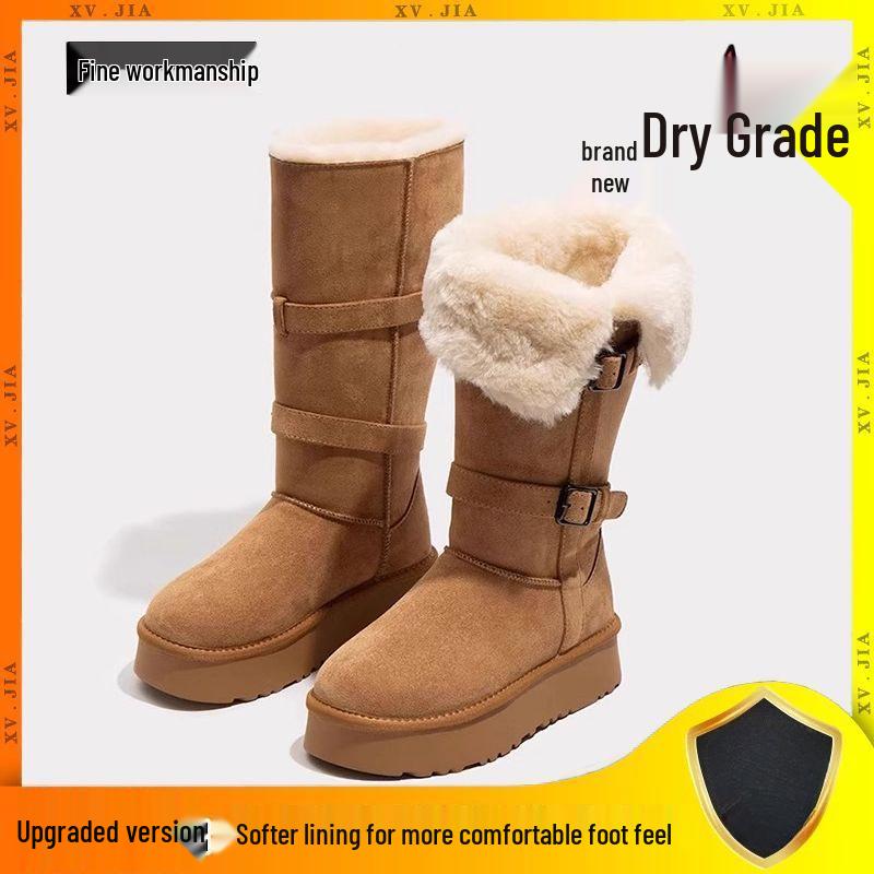 Women's Mid-Calf Gray High-Top Snow Boots 2025 - Thick-Soled, Velvet-Lined Winter Footwear