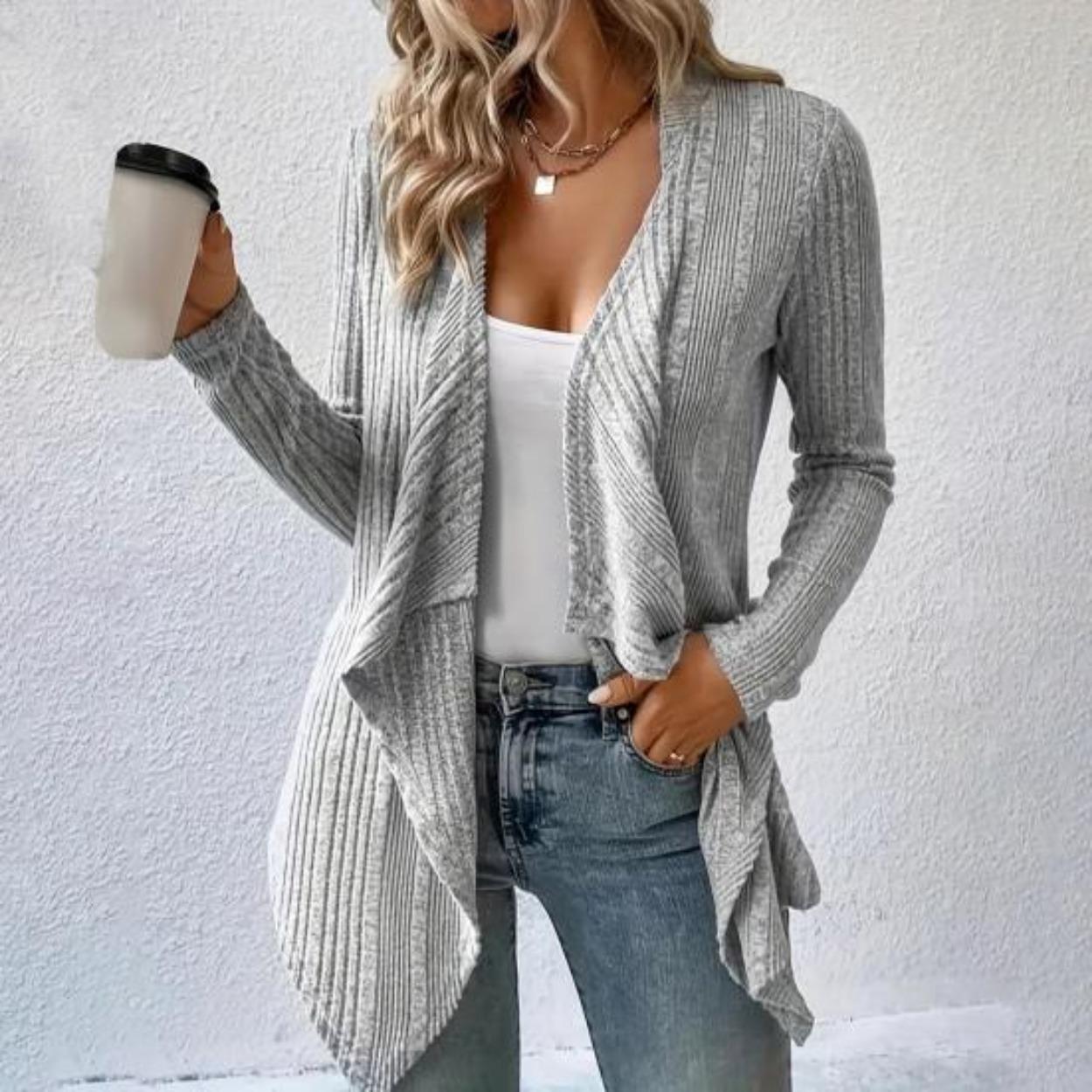 

Женский осенне-весенний кардиган, свободный, нерегулярный, с открытой строчкой, вязаный, мягкий, однотонный, с длинным рукавом, в полоску, эластичный, средней длины, повседневный женский кардиган XL