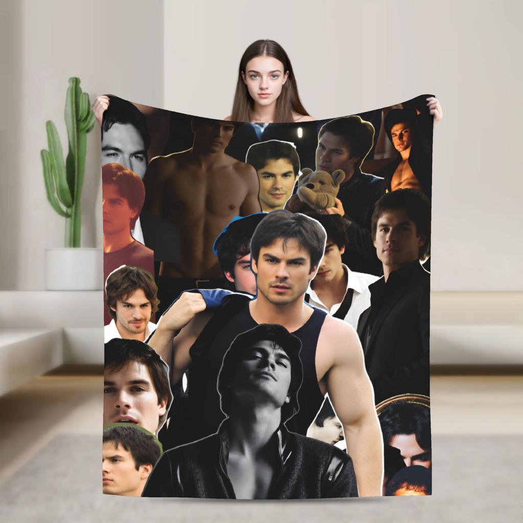 Damon Salvatore Flannel Blanket Soft Durable Bedding Throws for Couch Bed Airplane Travel Novelty Bedspread Sofa Bed Cover