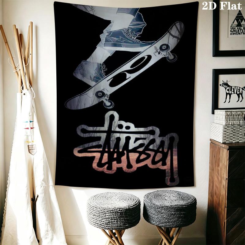 Grey Camo Pattern Tapestry, Dark Camouflage Street Brand City Logo Print Wall Hanging Decor
