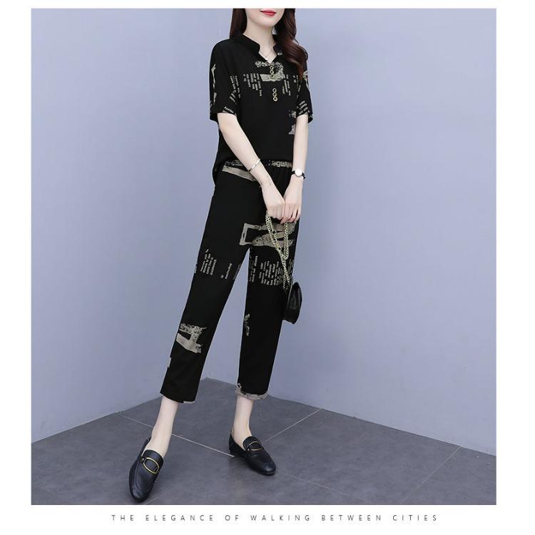 Летний повседневный комплект из 2 предметов с принтом больших размеров для женщин — фото 5