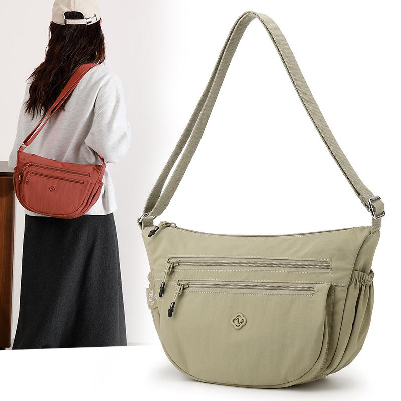 Bolso cruzado ligero de nailon para mujer con múltiples compartimentos con cremallera para viajes y uso diario