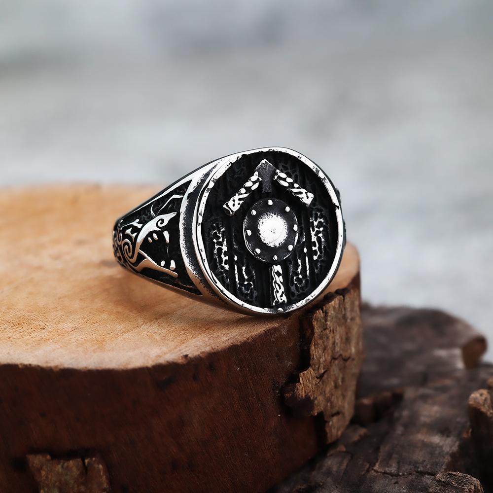 Viking Style Ring War Shield Theme Norse Rune Men's Trendy Jewelry
