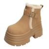 Fashion 10CM New Winter Women's Warm Snow Boots Outdoor Plush Ankle Shoes Anti-skid Chunky Leather Sneakers Buckle Short Fur Boots Woman