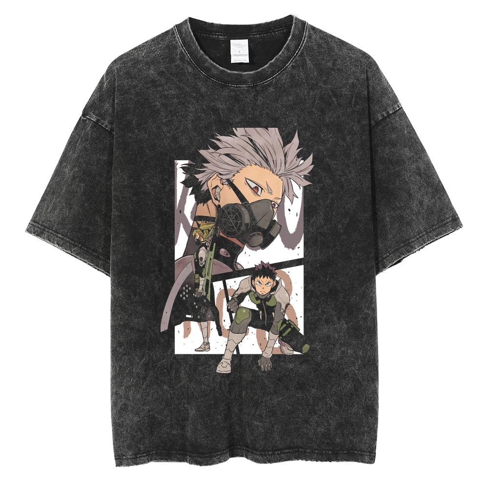 Japan Anime Kaiju No. 8 Cool Print T Shirt Men Women Vintage Washed Cotton Tshirts Oversized T-shirt Harajuku Male Y2k Tee