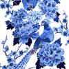 Someno Anbo Tenugui Hand Towel Four Seasons Flowers and Birds on a White Navy Authentic Made in 35cm x 100cm "Sometsuke (Dyeing) Background" Blue,