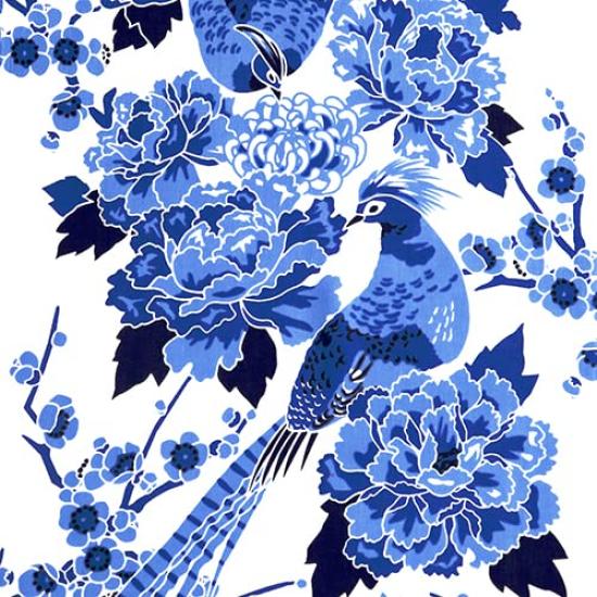 Someno Anbo Tenugui Hand Towel Four Seasons Flowers and Birds on a White Navy Authentic Made in 35cm x 100cm "Sometsuke (Dyeing) Background" Blue,