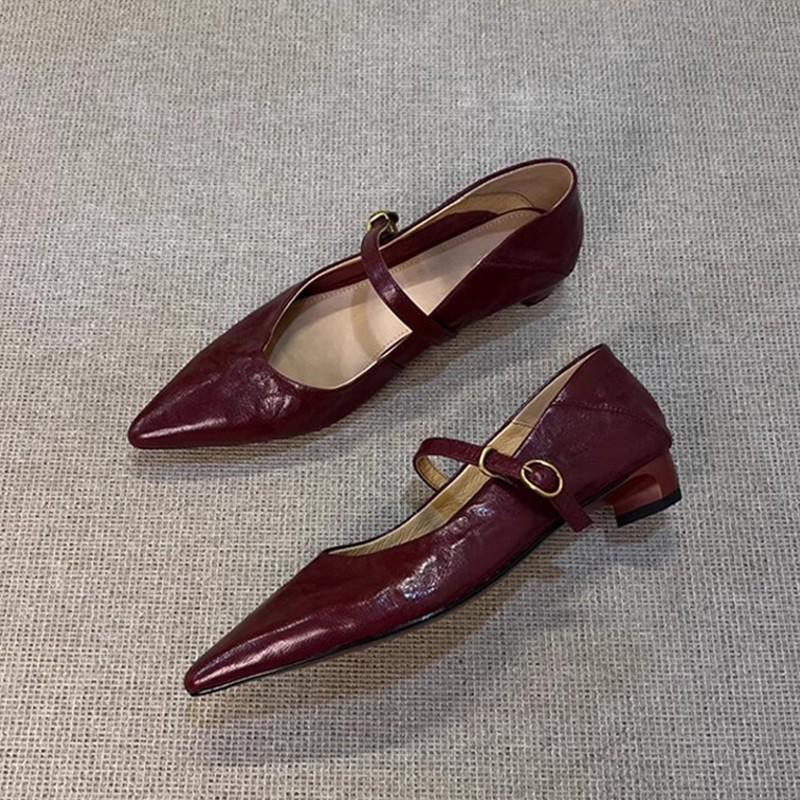 Verze z ovčí kůže~ Francouzský temperament jednoduchý styl boty Mary Jane retro styl celebrity špičatá špička mělký výkroj slovo s lodičky ženy