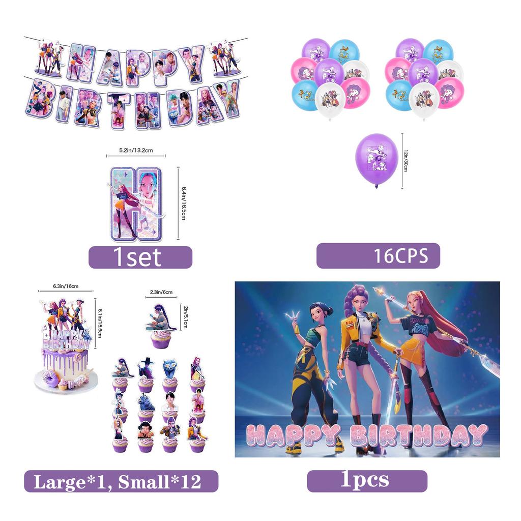 K-pop Demon Hunters Party Favors Cupcake Toppers Anime Demon Hunting Card Group Postcard Stickers Banner Balloon Christmas