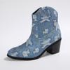 Fashion New fashionable and trendy denim high-heeled short-top thin retro style pointed cowboy boots