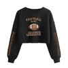 Women's Stylish Retro Print Fooball Navel-baring Long-sleeved Pullover Sweatshirt