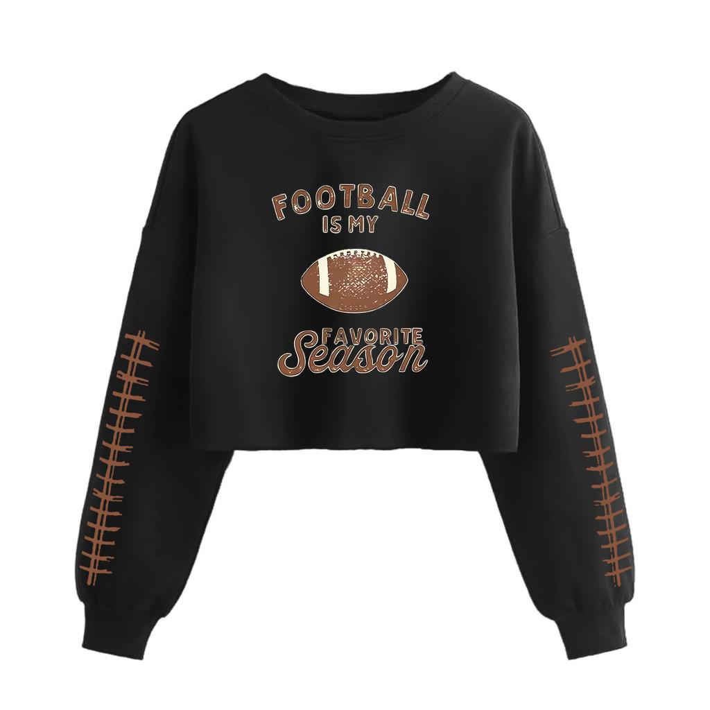 Damen Stilvolles Retro-Print Fußballbauchfreies Langarm-Pullover-Sweatshirt