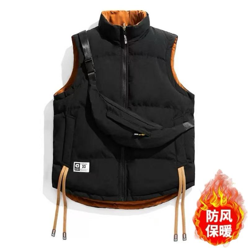Unisex Green Puffer Vest with Detachable Bag Stand Collar Warm Winter Gilet