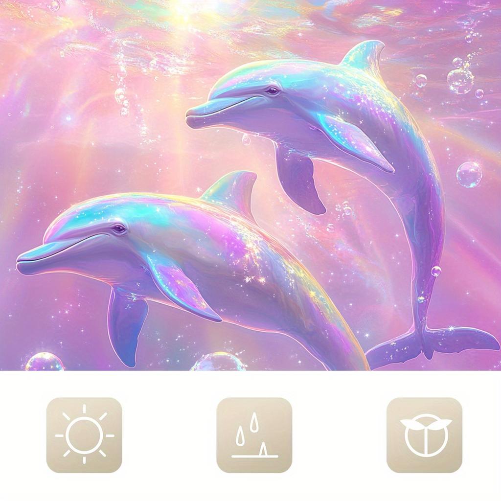 1pc Fantasy Purple Dolphin Microphone Digital Printed Shower Curtain with Bright Ocean and Bubble Patterns, Comes with Hook