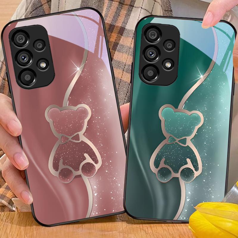 Trompe L'oeil Bear For Samsung Galaxy S10 20 Plus 21 FE 22 23 24 FE 25 Ultra Black Tempered Glass Phone Case Hard Shell