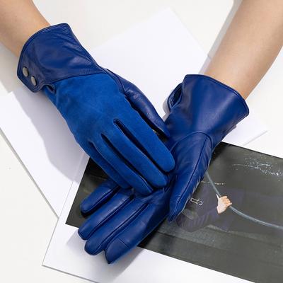 Ladies' Genuine Leather Gloves Sheepskin and Cashmere  Fashionable and Warm  Full Finger and Two Finger Touch Screen Gloves for Skiing