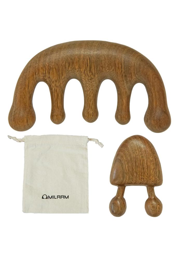 MILAAM Premium Fragrant Wood Sandalwood Massage Comb and Snail Gua Sha Gua Sha for and Body and Lymphatic Comfortable and smooth on the Made from