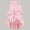 Gonna Lunga Casual da Donna a Strati con Ruffle e Orlo Irregolare, Vita Regolabile
