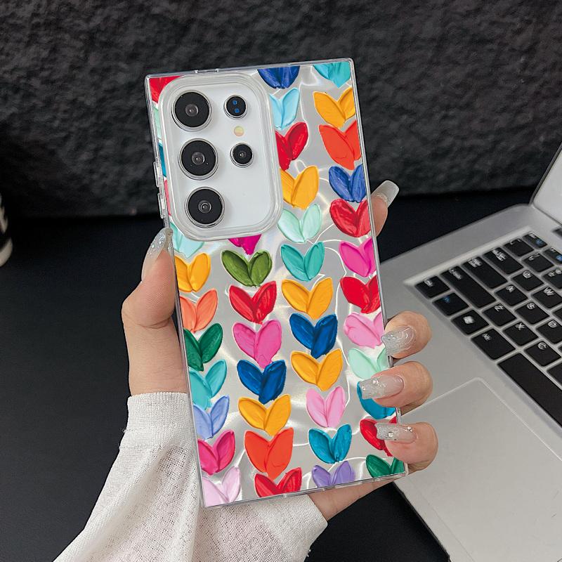 

Color Love Hearts Print Sparkling Feather Phone Case For Samsung S25 Ultra S24 FE S23 A16 A36 A55 A56 A35 A15 Slim Shockproof Glitter PC Back Cover Samsung S25 синій