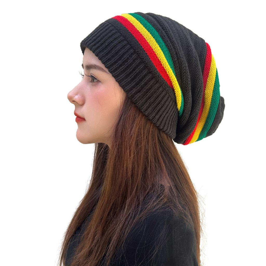 Unisex Knitted Hat Multicolor Stripe Wrinkles Hat Soft Acrylic Handmade Hat for Men and Women