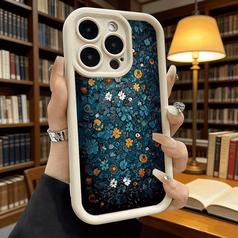 Teal Floral Abstract Art Soft TPU Phone Case for iPhone 17 16 15 14 13 12 11 Pro Max Plus Shockproof Anti-Slip Cover