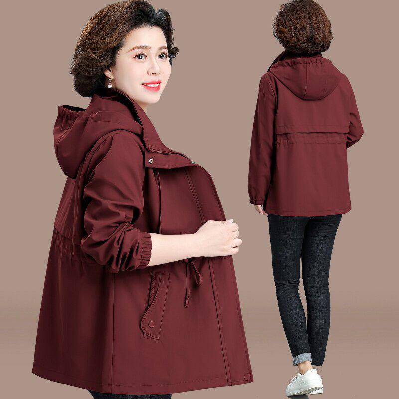 2026 Stylish Mid-Length Windbreaker Jacket for Middle-Aged and Elderly Mothers, Plus Size, Slimming, Spring/Autumn Wear