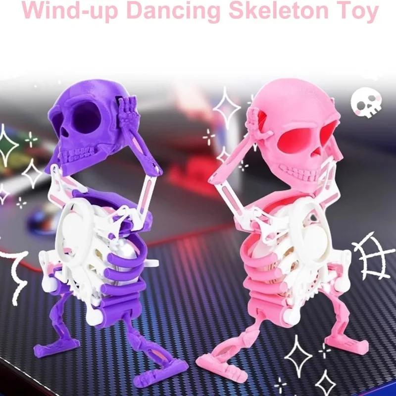 Giocattolo Scheletro Danzante a Carica Bambini Piccoli Mini da Scrivania Stampa 3D Bambola Teschio Oscillante Giocattolo a Molla Regalo di Compleanno Divertente