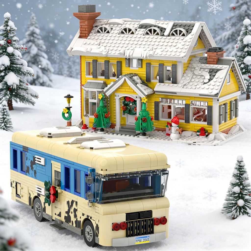 Christmas Holiday House Vacation and Cousin Eddie's RV Building Blocks Model Movie Bricks Toys Birthday Fans Collectible Gift