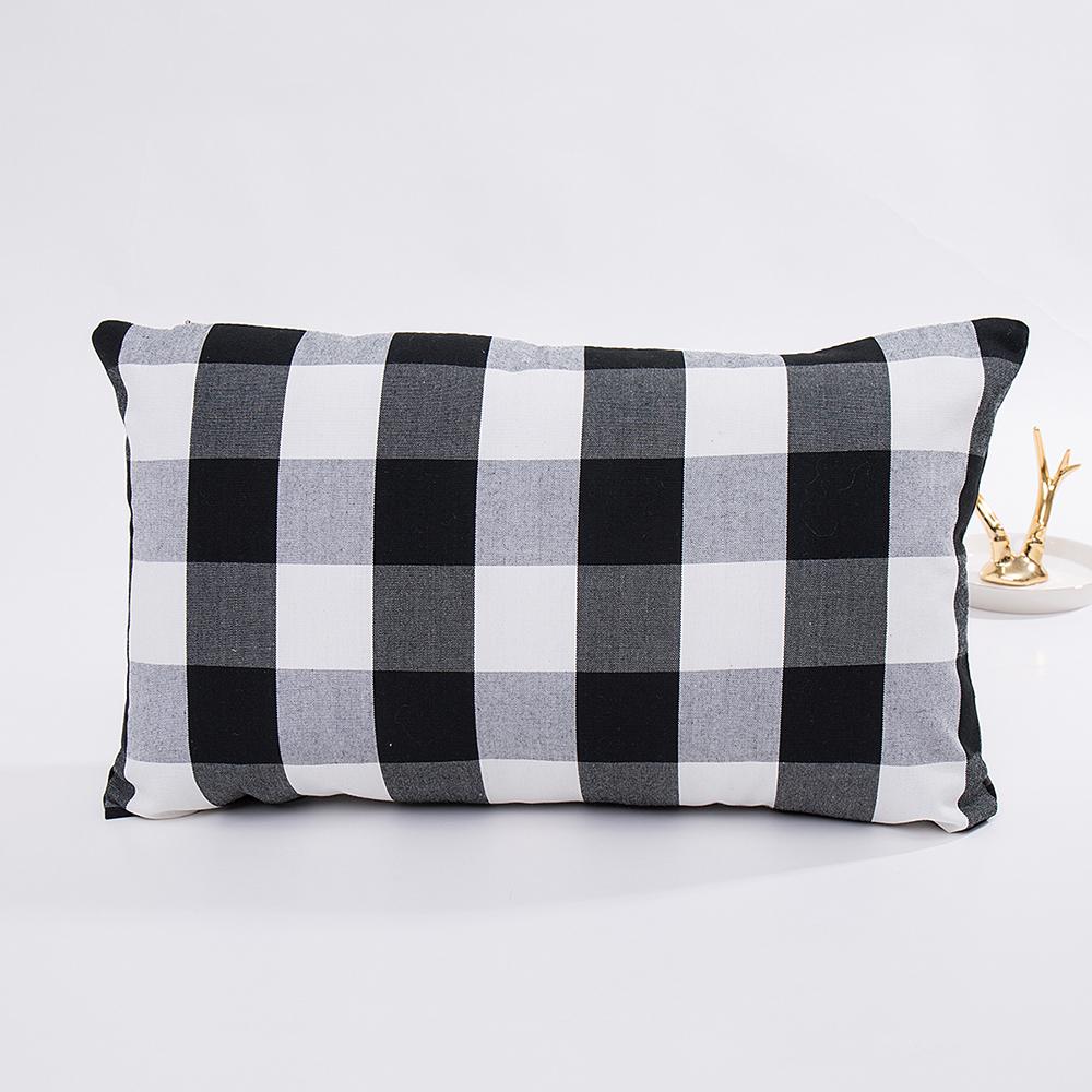 30X50/45X45cm Black Yarn Dyed Cotton Linen Tasselled Cushion Cover Hot Plaid Stripes Geometry Pillowcase Decorativos Para